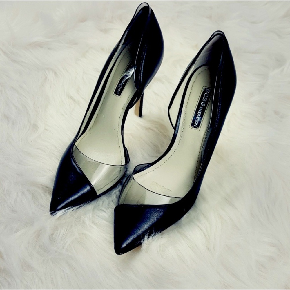 BCBG D'Orsay Heel, Black & Smoke Clear Detail, Size 6, Reposh, Party/Formal